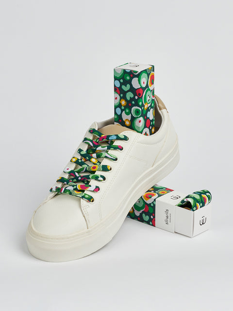 Cordones para zapatillas estampados con motivos de colores redondos verdes