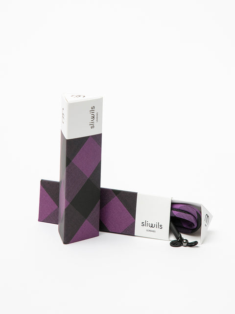 cordón para gafas tartán morado y negro