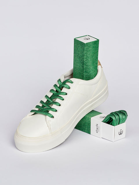 Zapatillas con cordón verde oscuro brillante