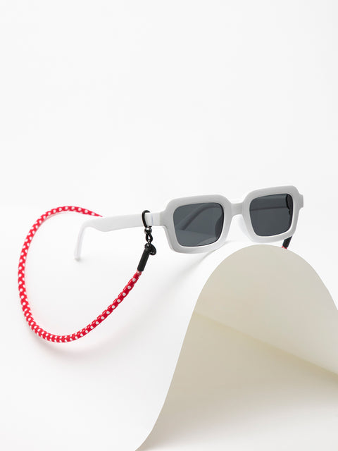 cordones para gafas de sol lunares blancos sobre rojo